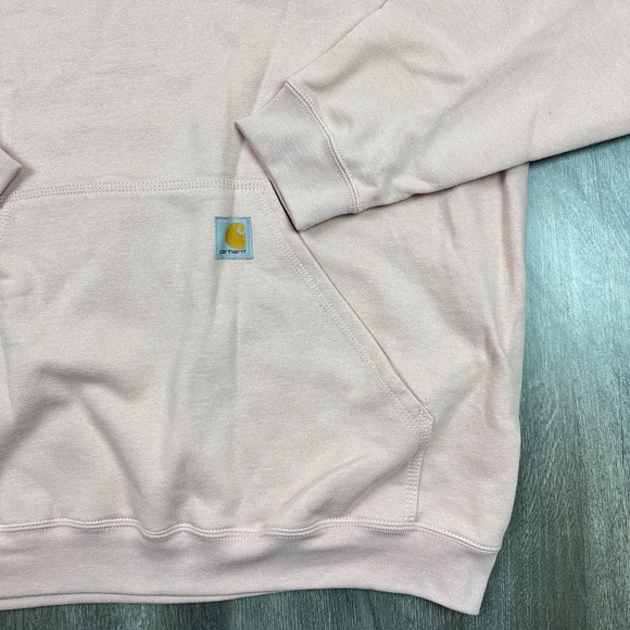 Carhartt Men Loose Fit Midweight Logo Sleeve Graphic Hoodie Sz 2XL Ash Rose Pink - Picture 4 of 9